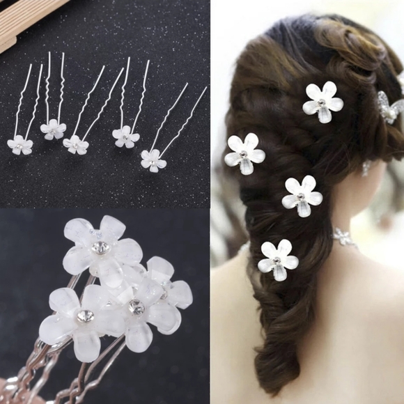 bride wedding hair decorative clips pins Accessories - 5 Piece Acrylic Flower Hair Pin Set Bride Wedding